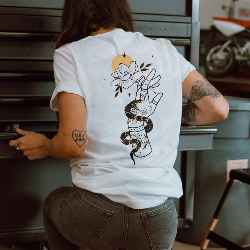 Women's snake and flower printed designer t-shirt - Krazyskull