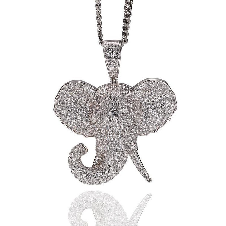 Pave Bling Iced Out Elephant Animal Pendants Necklace