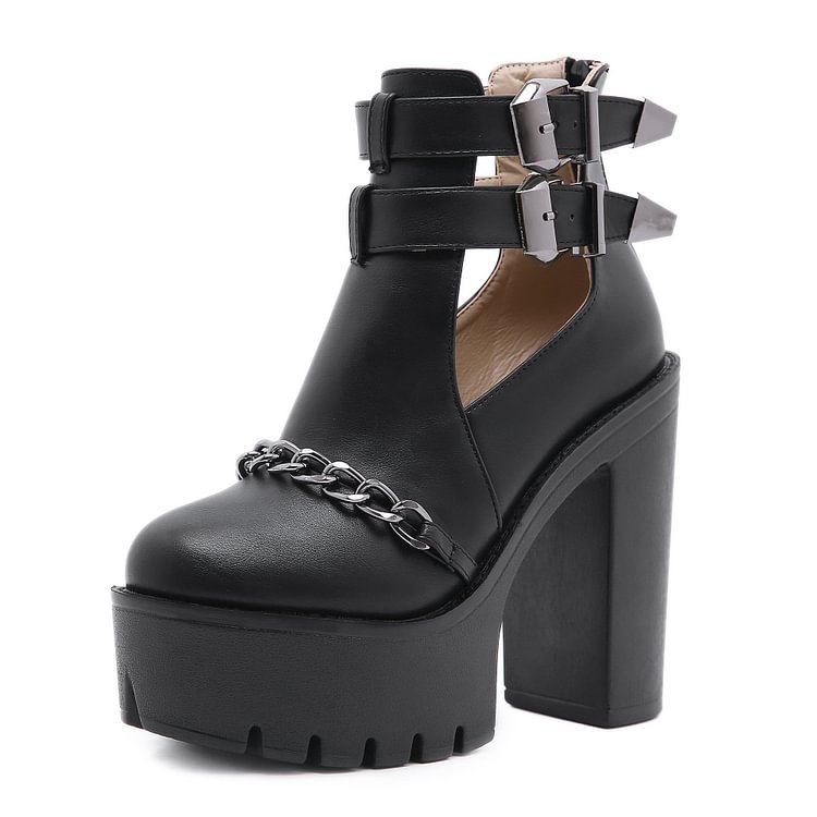 Double Buckle Platform Chunky Boots