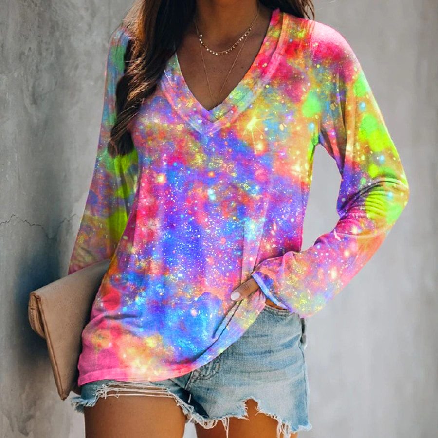 Gorgeous Starry Sky Tie-dye Printed T-shirt
