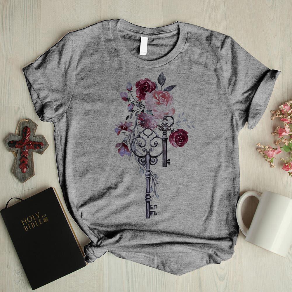 Rose key patterns casual floral graphic tees