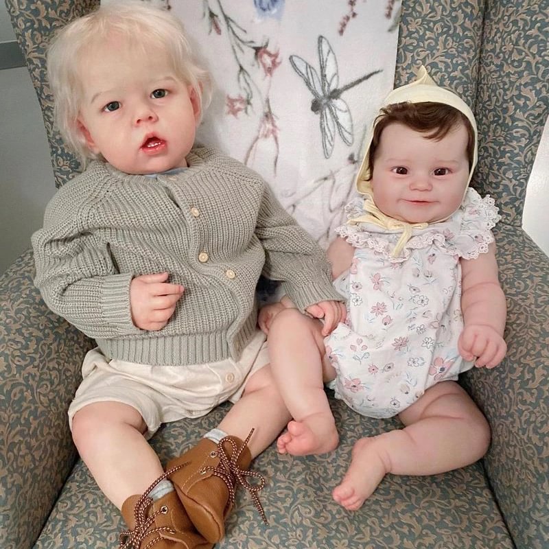  Reborn Twins Dolls 20" Cute Awake Brown Hair Reborn Boy Abel and reborn Girl Betty - Reborndollsshop.com-Reborndollsshop®