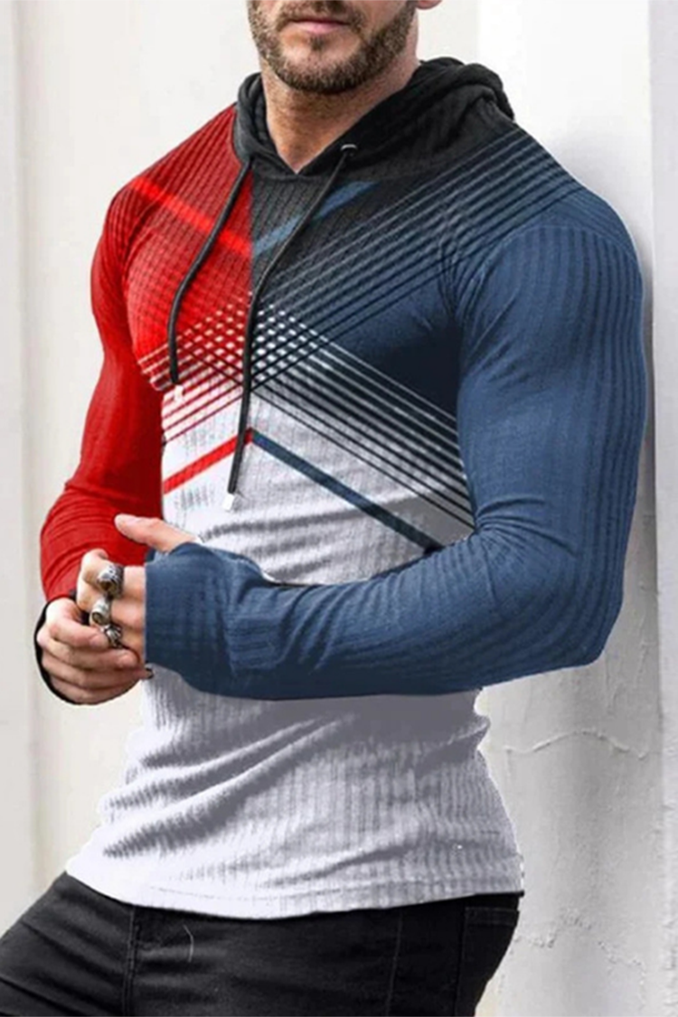 Tiboyz Men's Colorblock Casual Long Sleeve Hoodie