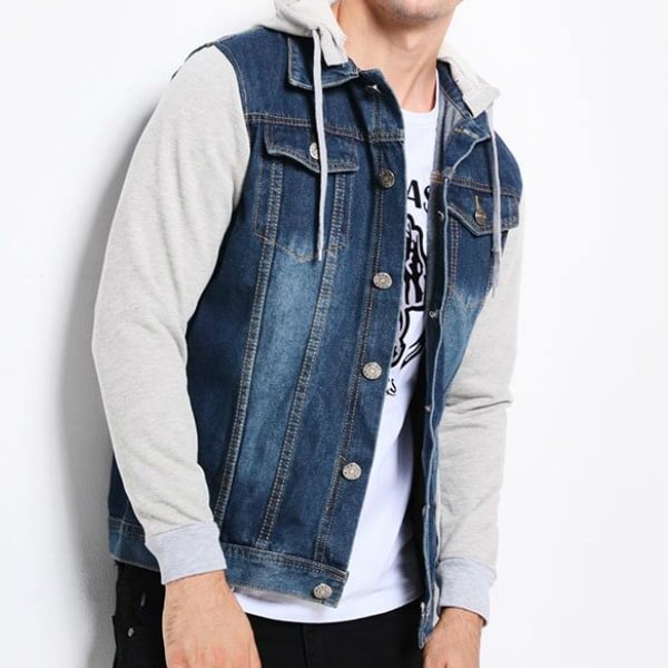 Men's Casual Streetwear Patchwork Hooded Denim Jackets-VESSFUL