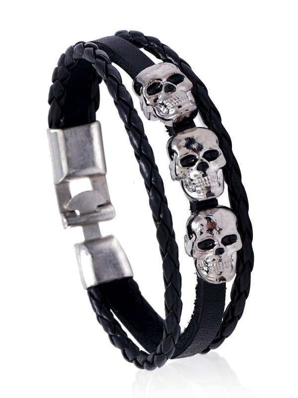 Vintage Skull Braid PU Layered Bracelet