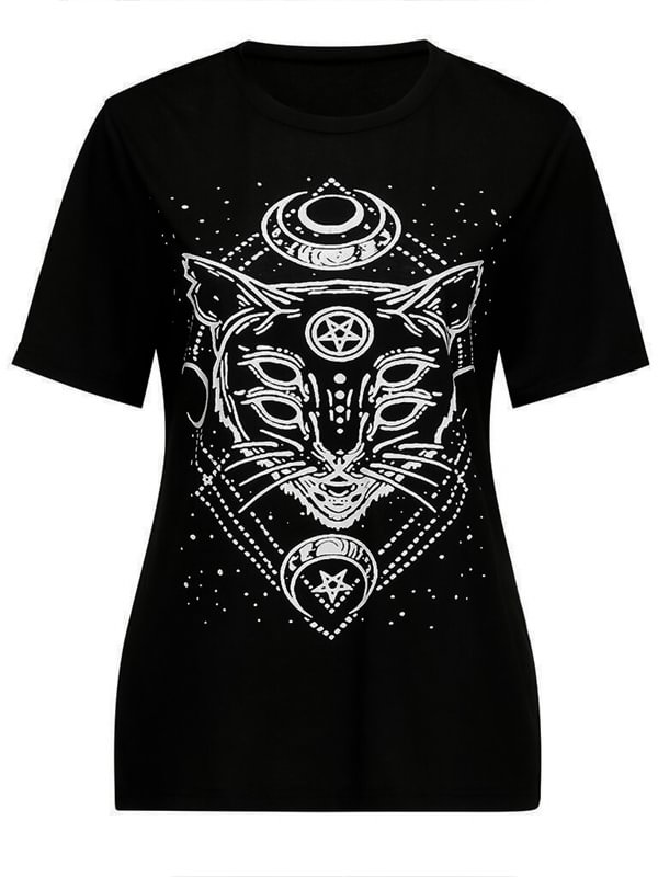 Gothic Dark Street Fashion Graphic Printed Crew Collar Short Sleeve Oversize T-shirt