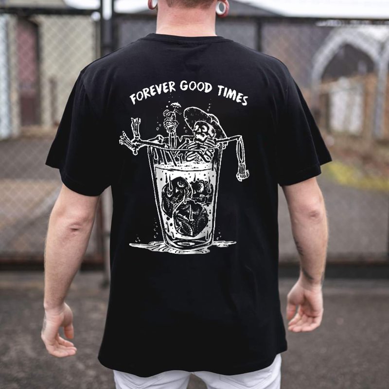 FOREVER GOOD TIMES printed loose T-shirt designer - Krazyskull