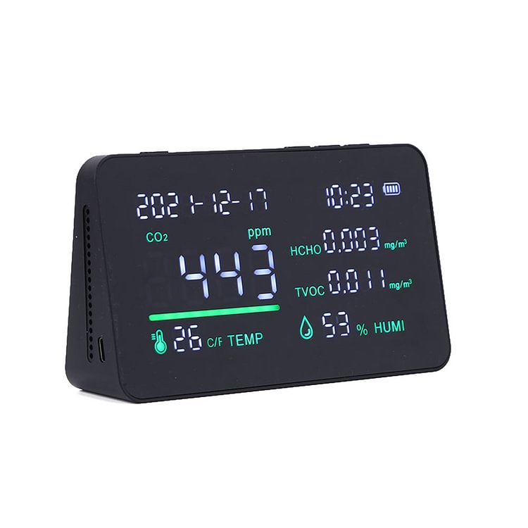 Air Quality Monitor Digital CO CO2 HCHO TVOC Detector Carbon Dioxide Meter