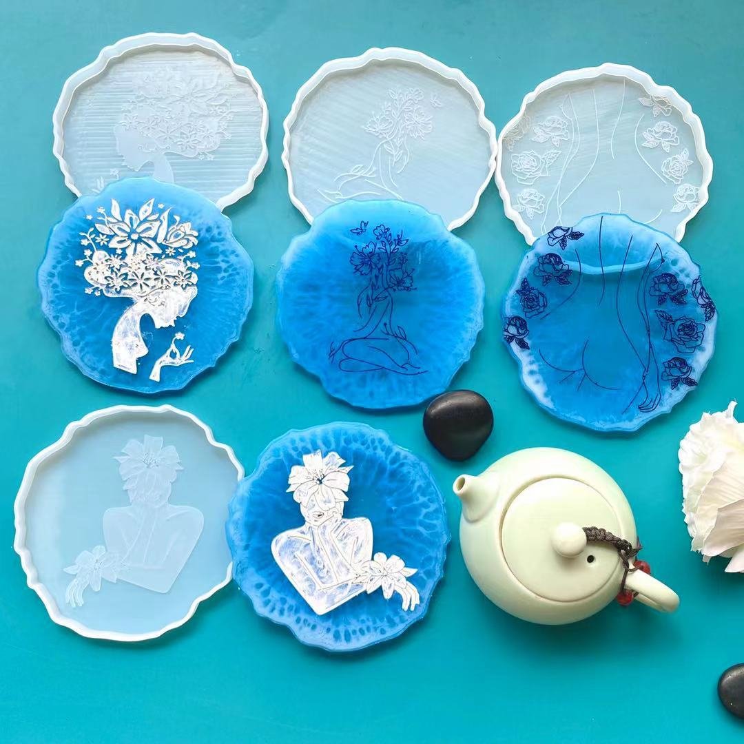 4 Pieces Irregular Beauty Coaster Resin Molds