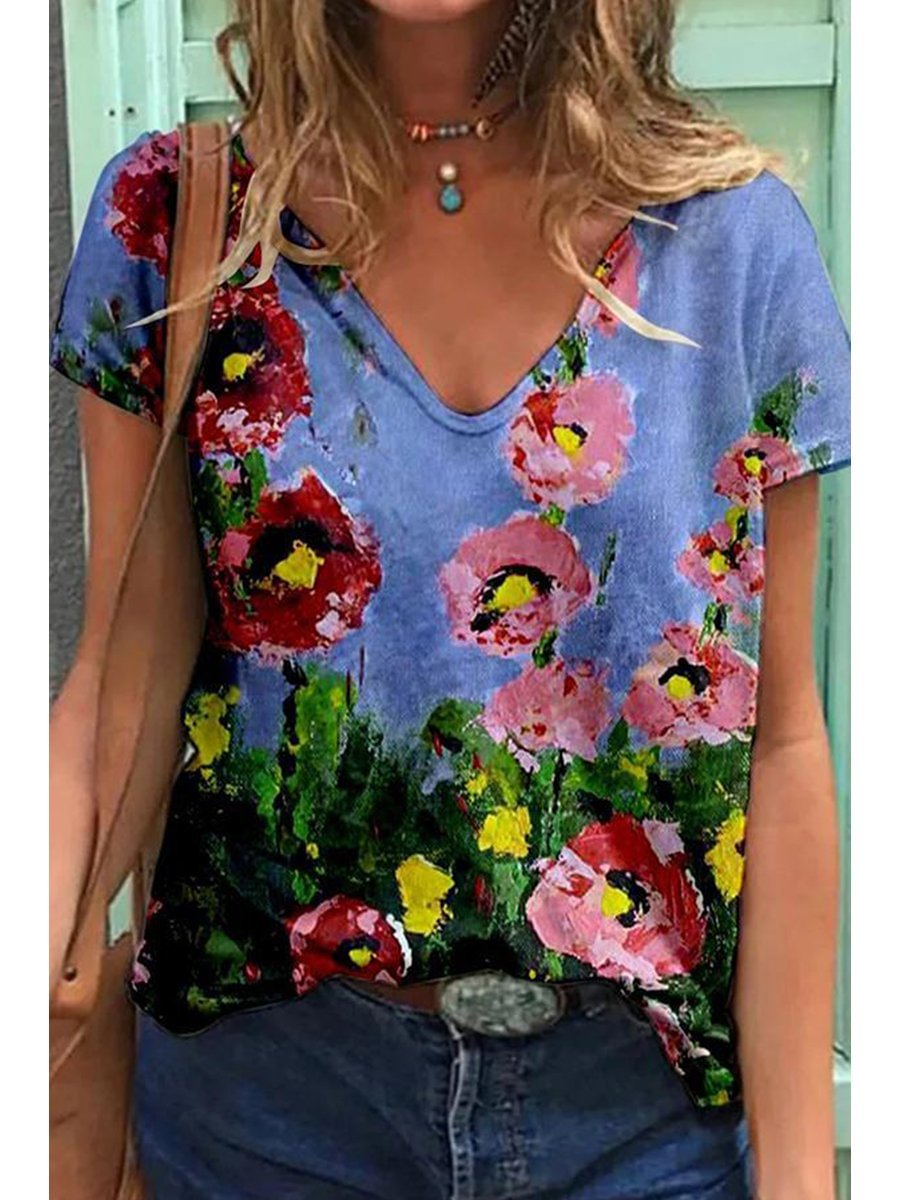 Smart Floral Painting Baggy Shirt P14875