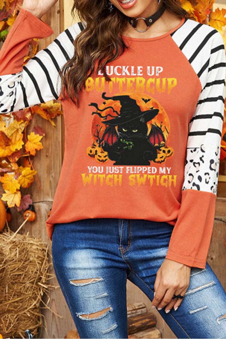 Women's Pullovers Halloween Cat Print Pullover-Mayoulove