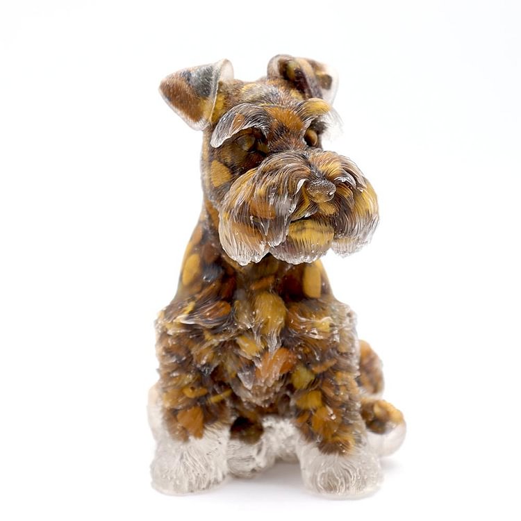 Tiger Eye Crystal Chips Resin Dog Figurines