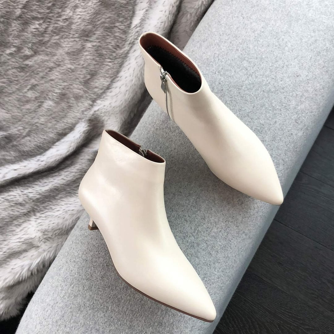 40mm Women's Ankle Boots Low Heels Shoes Zipper Booties Solid Color-vocosishoes