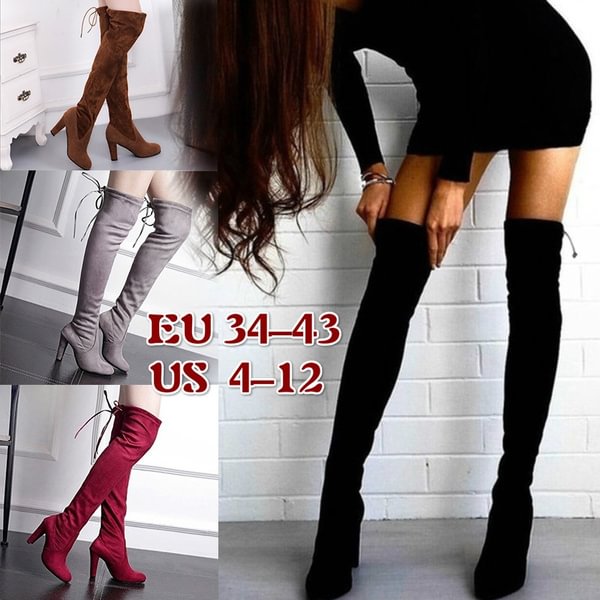Women's Fashion Casual Shoes Long Boots Suede High Heel Knee High Boots Thigh High Boots Plus Size 34-43(Please Buy Larger Size Than Usual)