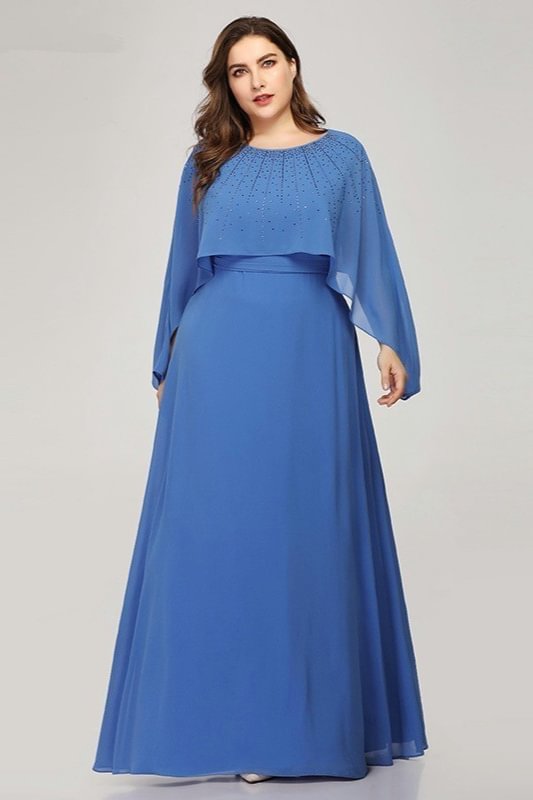 blue plus size prom dress with crystal