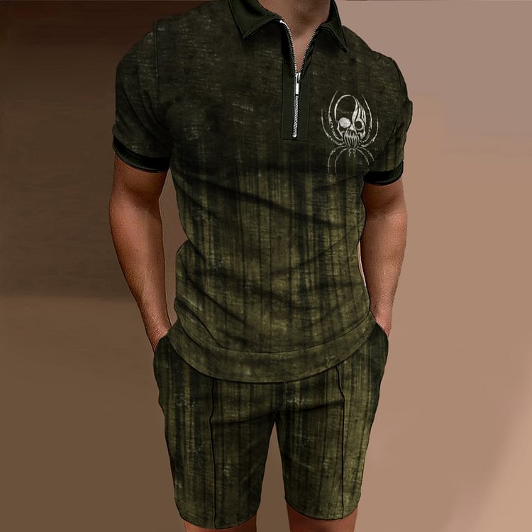 BrosWear Casual Green Polo Shirt And Shorts Two Piece Set