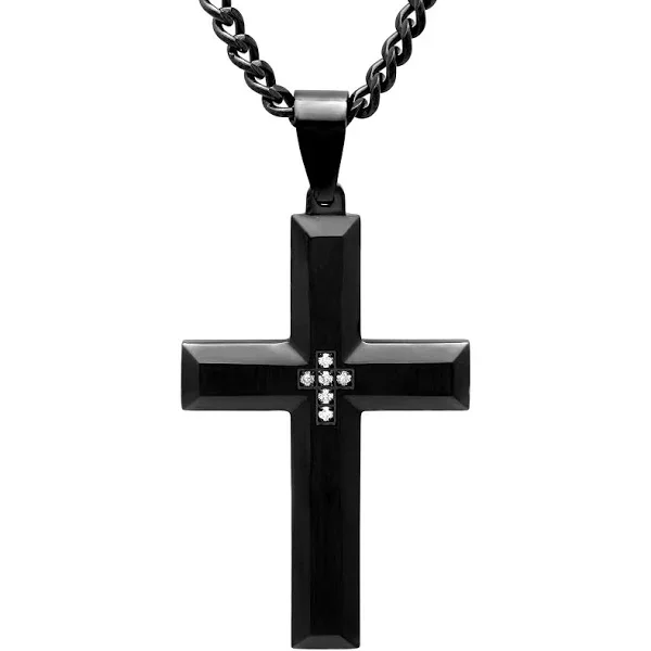 Black Cross Pendant Stainless Steel Necklace Jewelry-VESSFUL