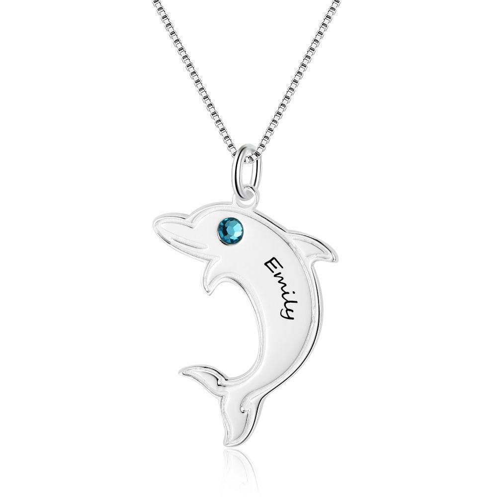 Personalisierte 1 Name und Geburtsstein Delfinanhänger Halskette n1-b1 Kettenmachen