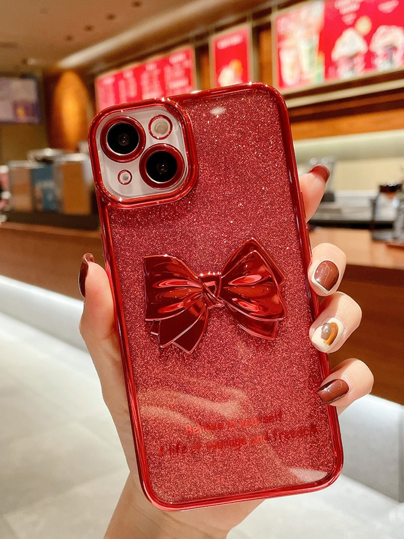 Suitable for iPhone 13ProMAX,13Pro,13,12,iPhone11 mobile phone shell 3D electroplating glitter bow protective sleeve--Bstol