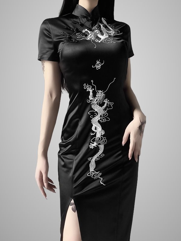 Vintage Split Slim Embroidered Cheongsam Dress