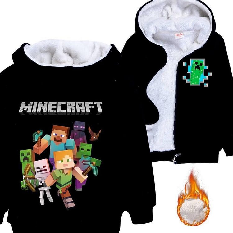 Mayoulove Boys Girls Zip Up Fleece Lined Hoodie In Minecraft 10 Edition Print-Mayoulove