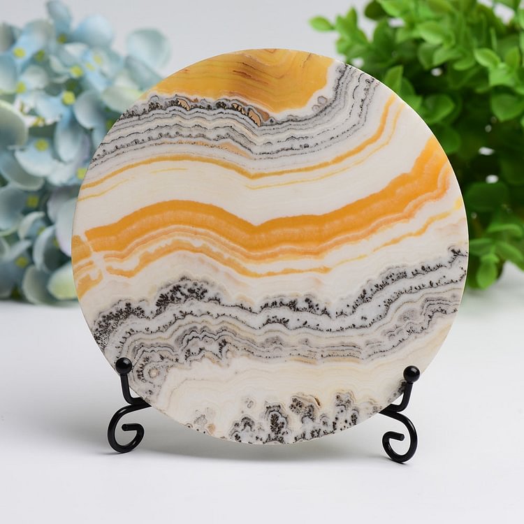 5.5" Orange Calcite Plate Free Form with Stand Bulk Wholesale
