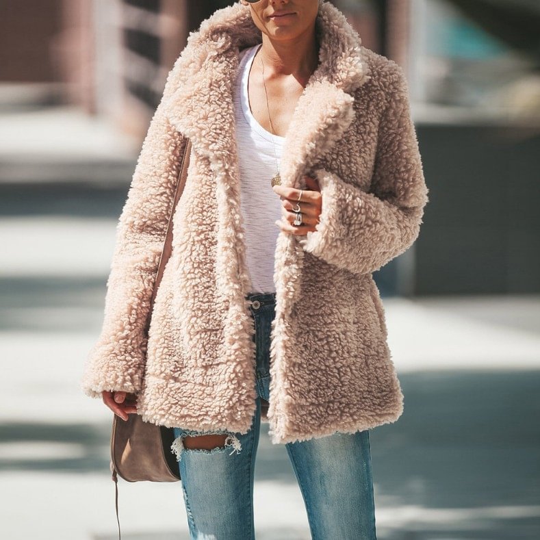 Pure Color Fleece Women's Warm Coat
