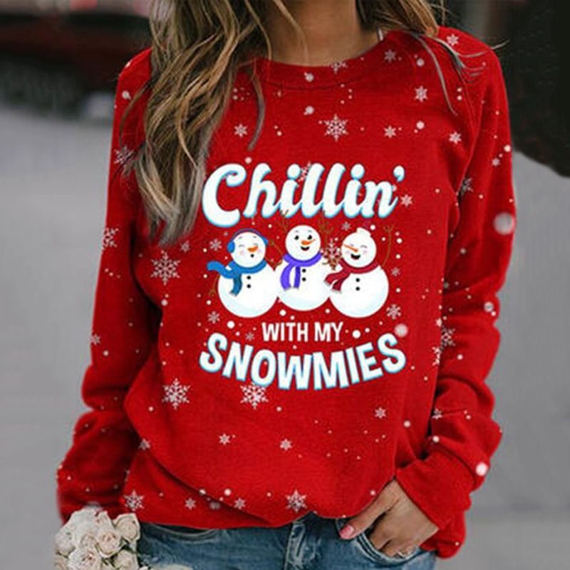 Chillin' With My Snowmies Printed Women's Casual Sweatshirt