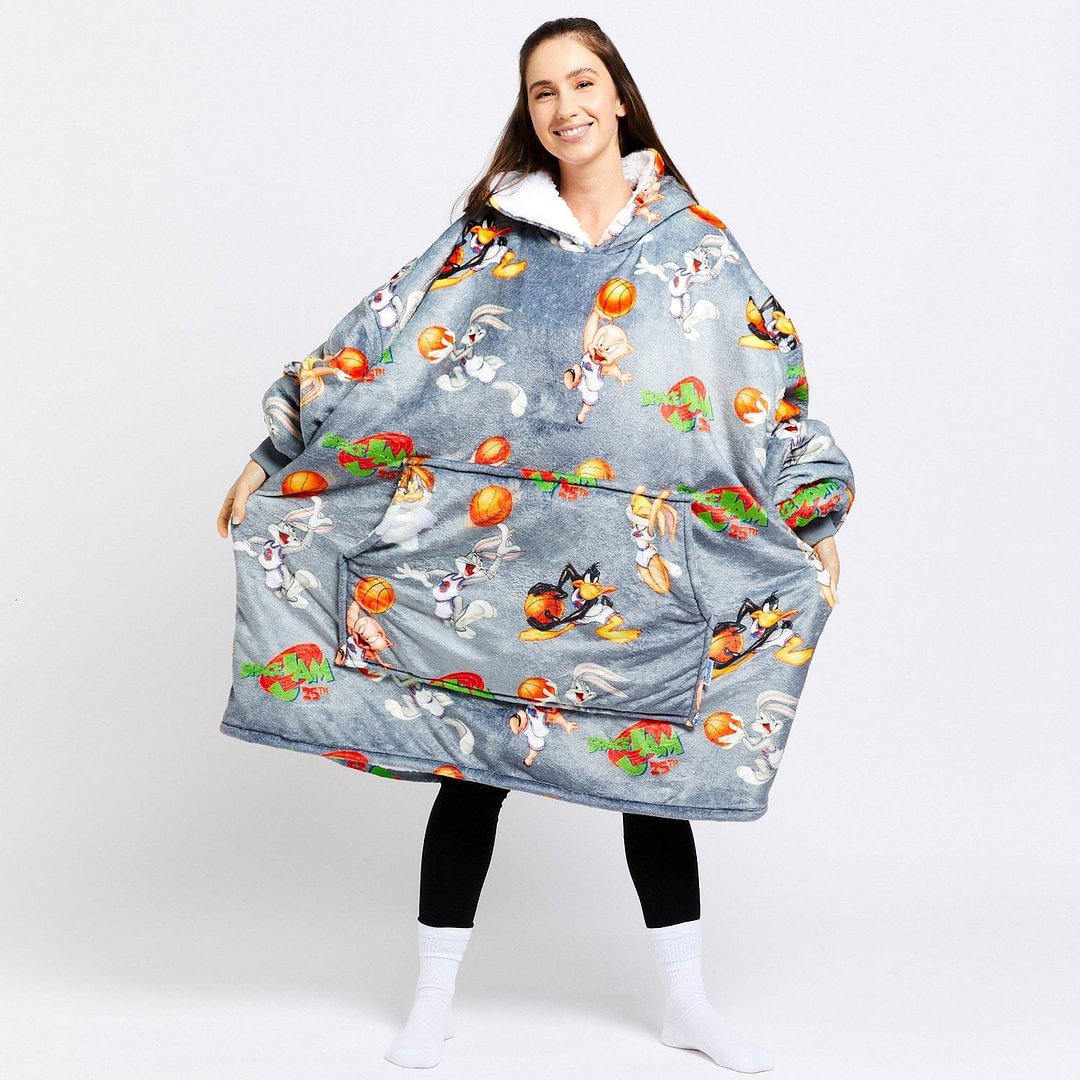 Space Jam Galaxy Grey Oodie Hooded Blankets - vzzhome