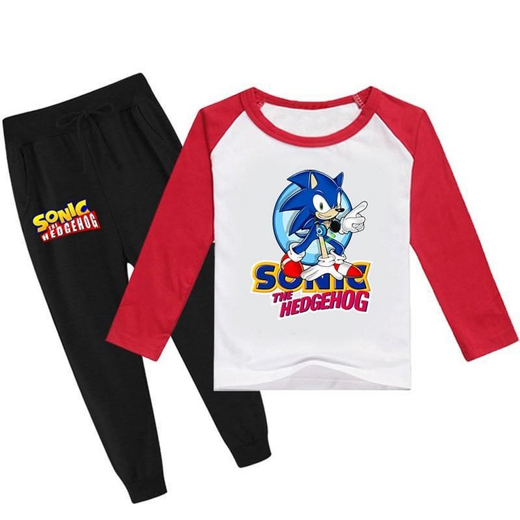 Boys Girls Sonic The Hedgehog Print Long Sleeve T Shirt And Sweatpants-Mayoulove