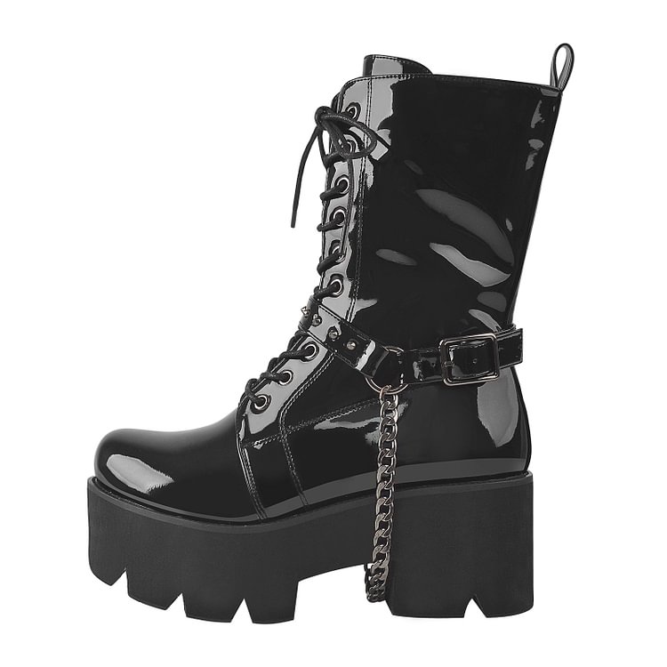Knee High Chain Buckle Studded Strap Boots