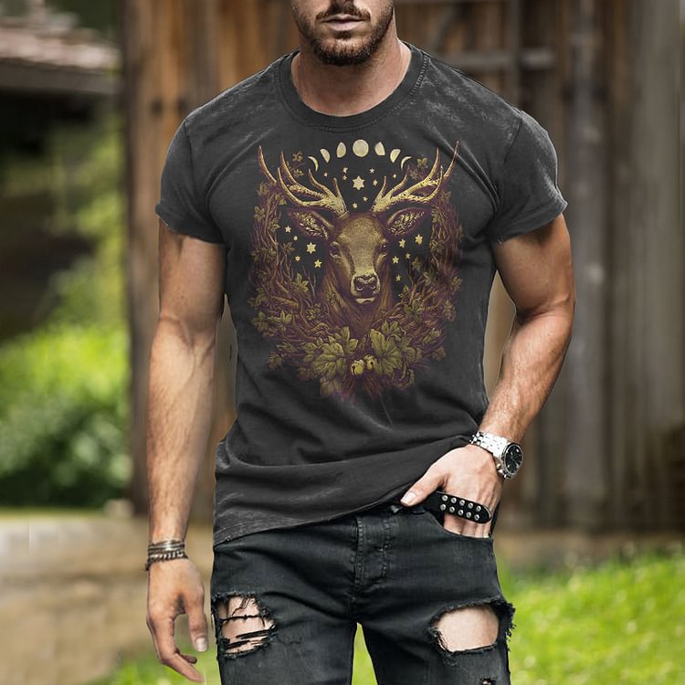 BrosWear Men's Elk Graphic Casual Short Sleeve T-Shirt