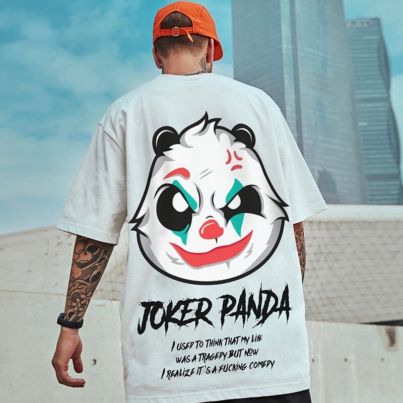 Angry Panda Print Casual Loose T-shirt / Techwear Club / Techwear