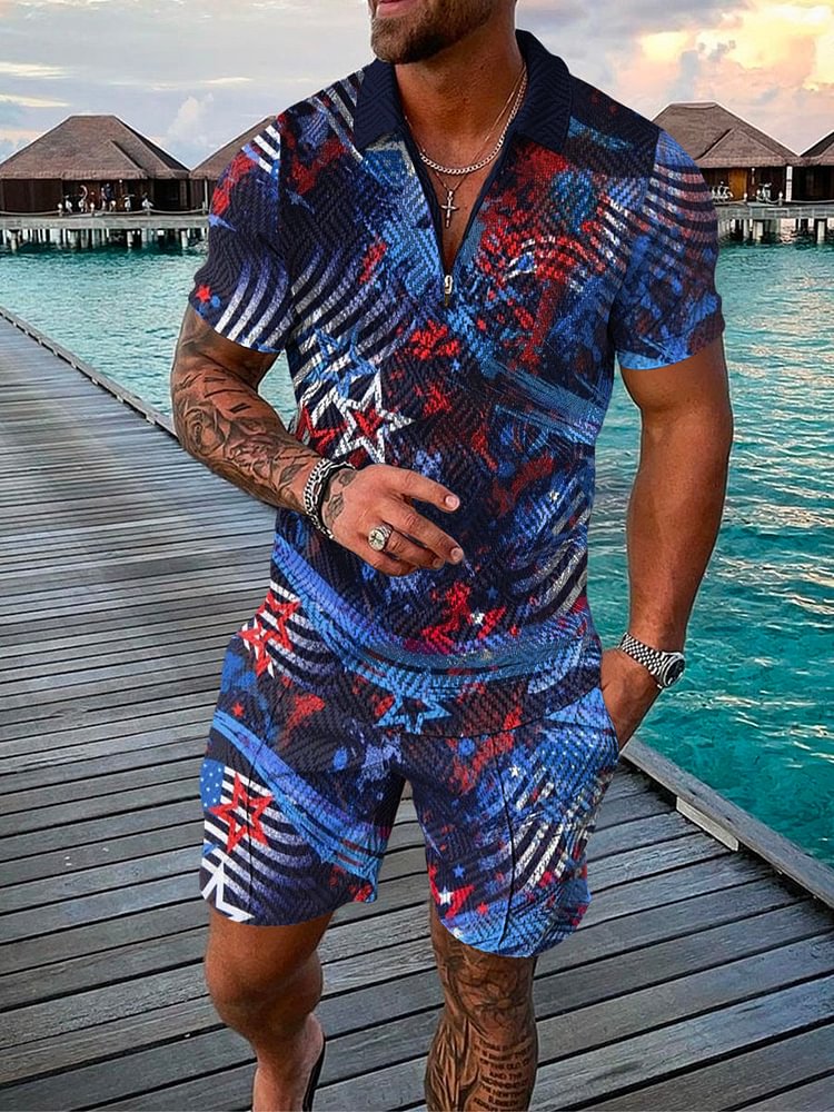 Men's 'Pentagram' Print Independence Day Polo Suit