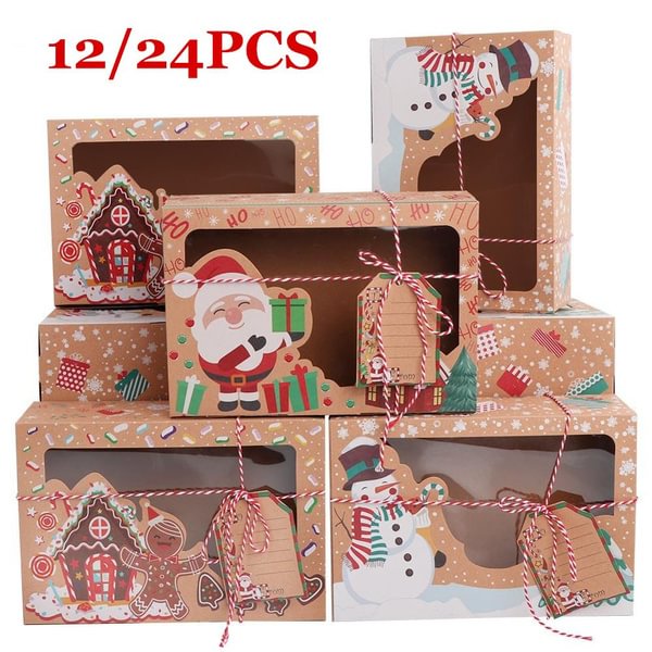 12/24Pcs Christmas Cookie Boxes Bakery Gift Boxes Cupcake Muffin Boxes