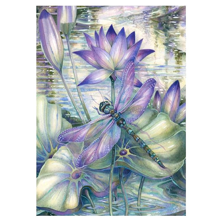 Dragonfly Lotus Flower Square Full Drill Diamond Painting 30X40CM(Canvas)-gbfke