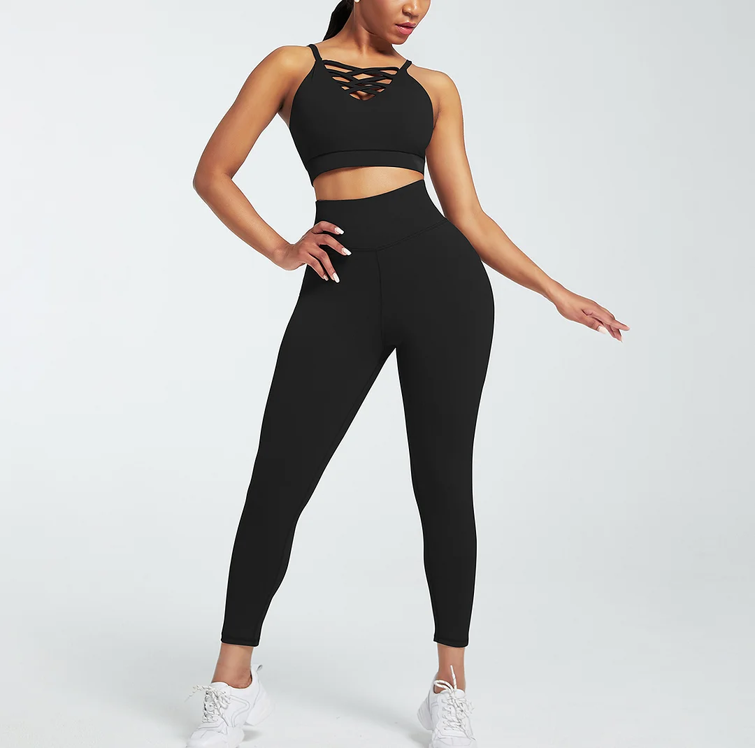 Black Adjustable Straps High Waist Leggings Yoga Clothes