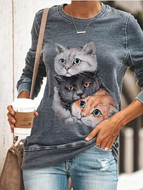 Women's Cat Print Sweatshirt