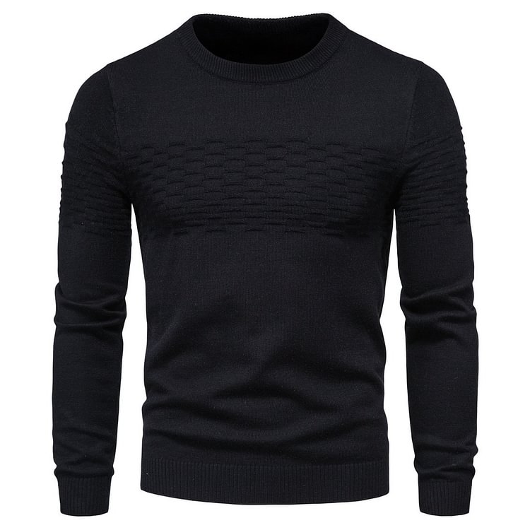 BrosWear Solid Color Chest 3D Geometric Crewneck Sweater