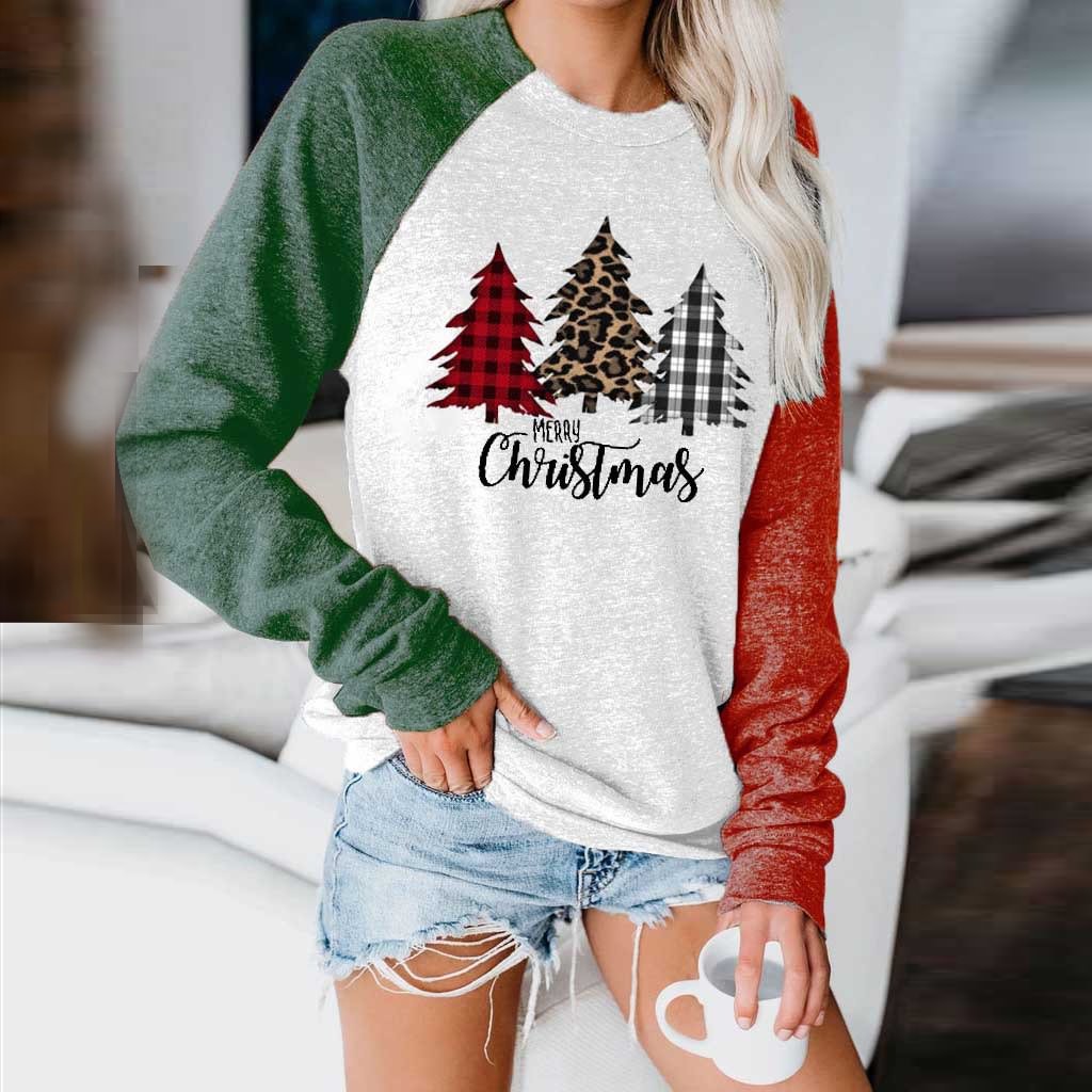 Different Color Sleeve Design Women Christmas Sweatshirt