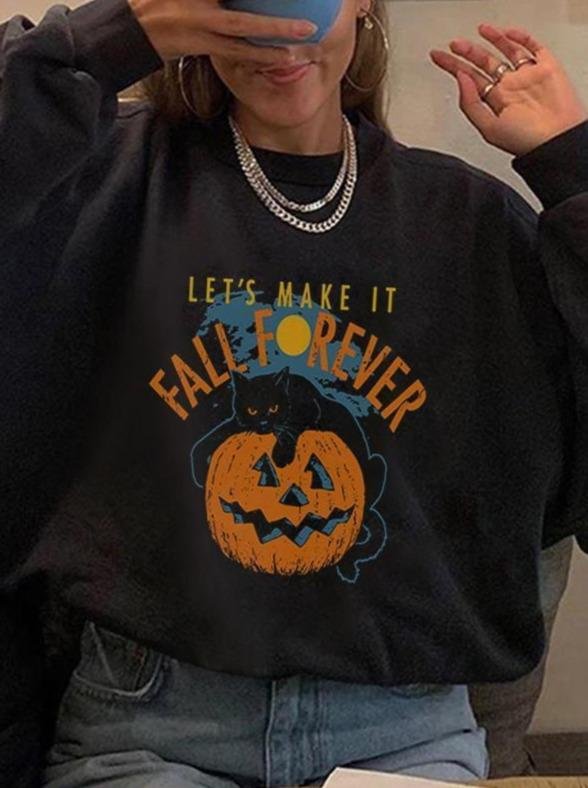 Halloween Pumpkin Skull Print Long Sleeve Casual Sweater