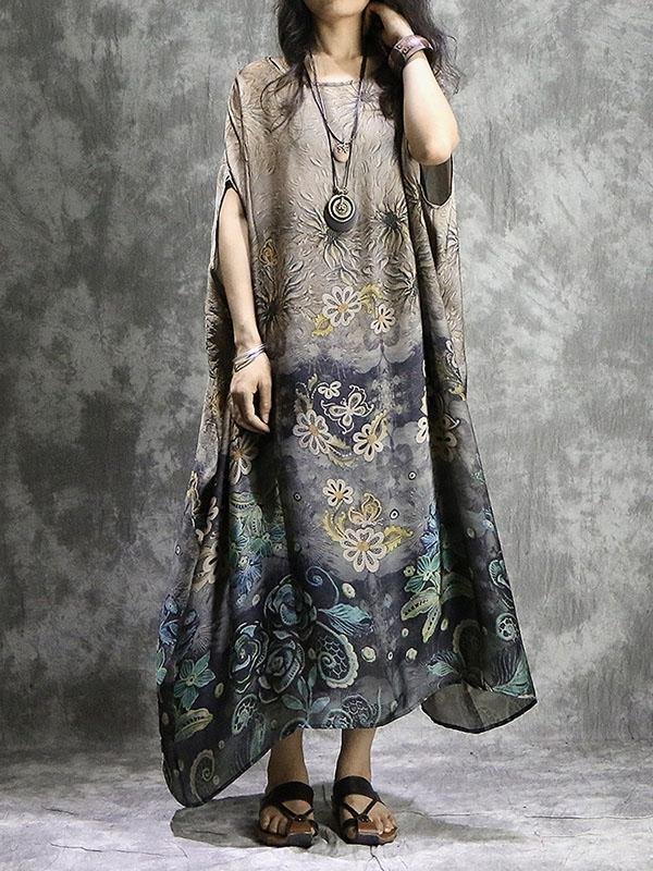 Silk Batwing National Printed Long Robe