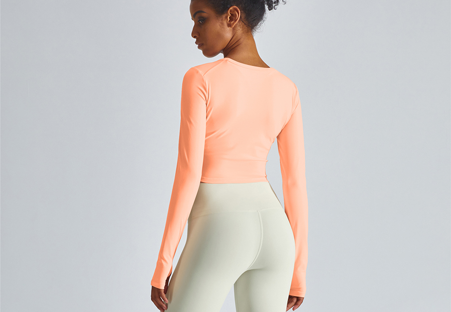 Hergymclothing long sleeve running tops with thumb holes cream pink