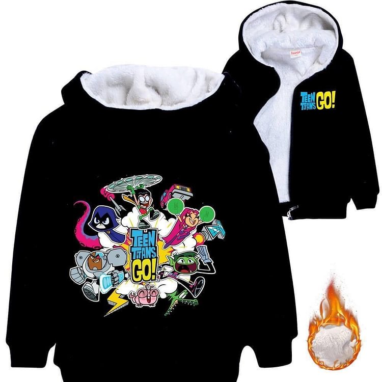 Mayoulove Boys Girls Teen Titans Go Print Kids Fleece Lined Zip Up Hoodie Jacket-Mayoulove