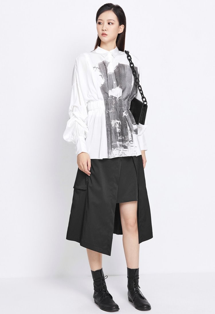 SDEER Irregular high-waisted skirt with belt pockets and letters
