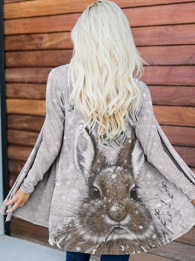 Women's casual snow rabbit print cardigan