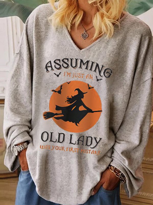 Assuming I'm Just An Old Lady Printed Casual Halloween T-shirt