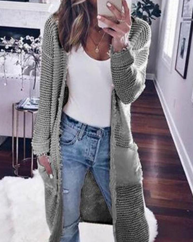 Long Sleeve Solid Color Cardigan Casual Knit Sweater Jacket P13334