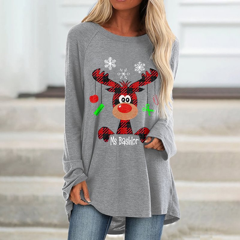 Christmas Reindeer Printed Loose T-shirt