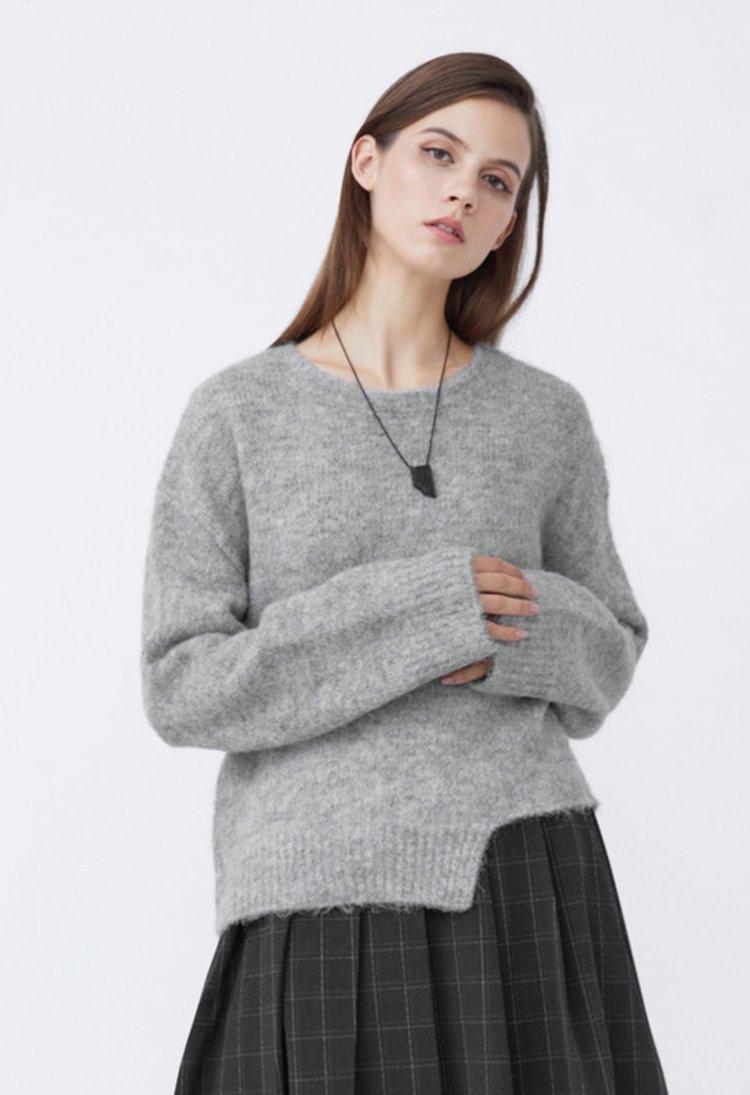 SDEER Round Neck Irregular Drop Shoulder Sleeve Sweater